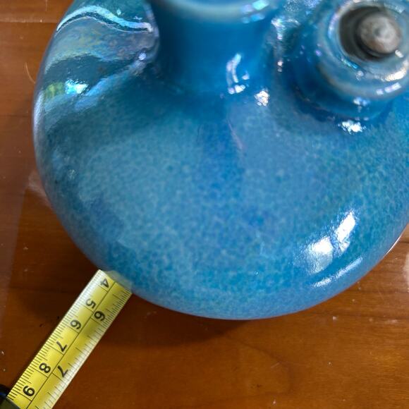Vintage Latterman Studio Pottery Oil Lamp – Blue Glazed Double Spout, - Picture 12 of 12